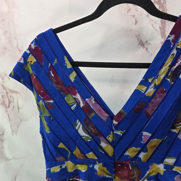 Adrianna Papell Dress Womens 12 Blue Floral Tired Layered Ruffle Sleeveless - Picture 6 of 10